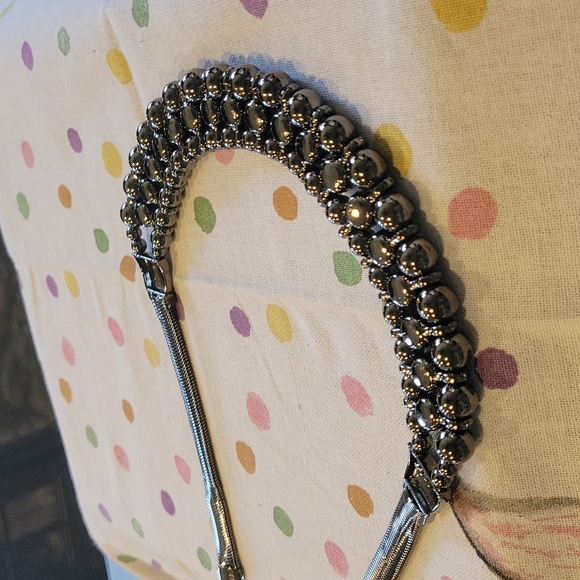 Bib Necklace,Statement  Piece,Highest Quality, Hematite and Dazzling Rhinestones - Picture 4 of 6